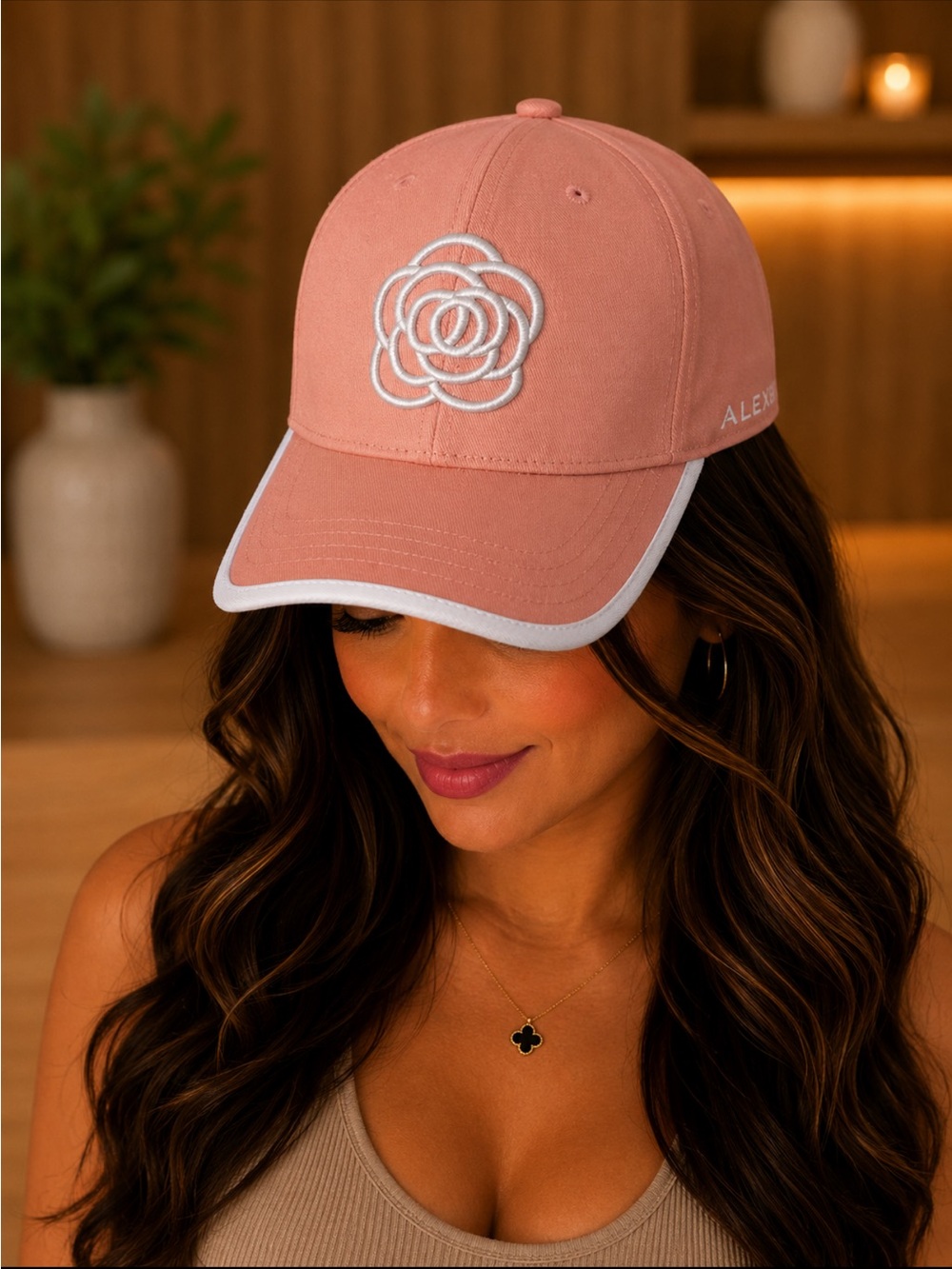 Pink Rose Embroidered Baseball Cap